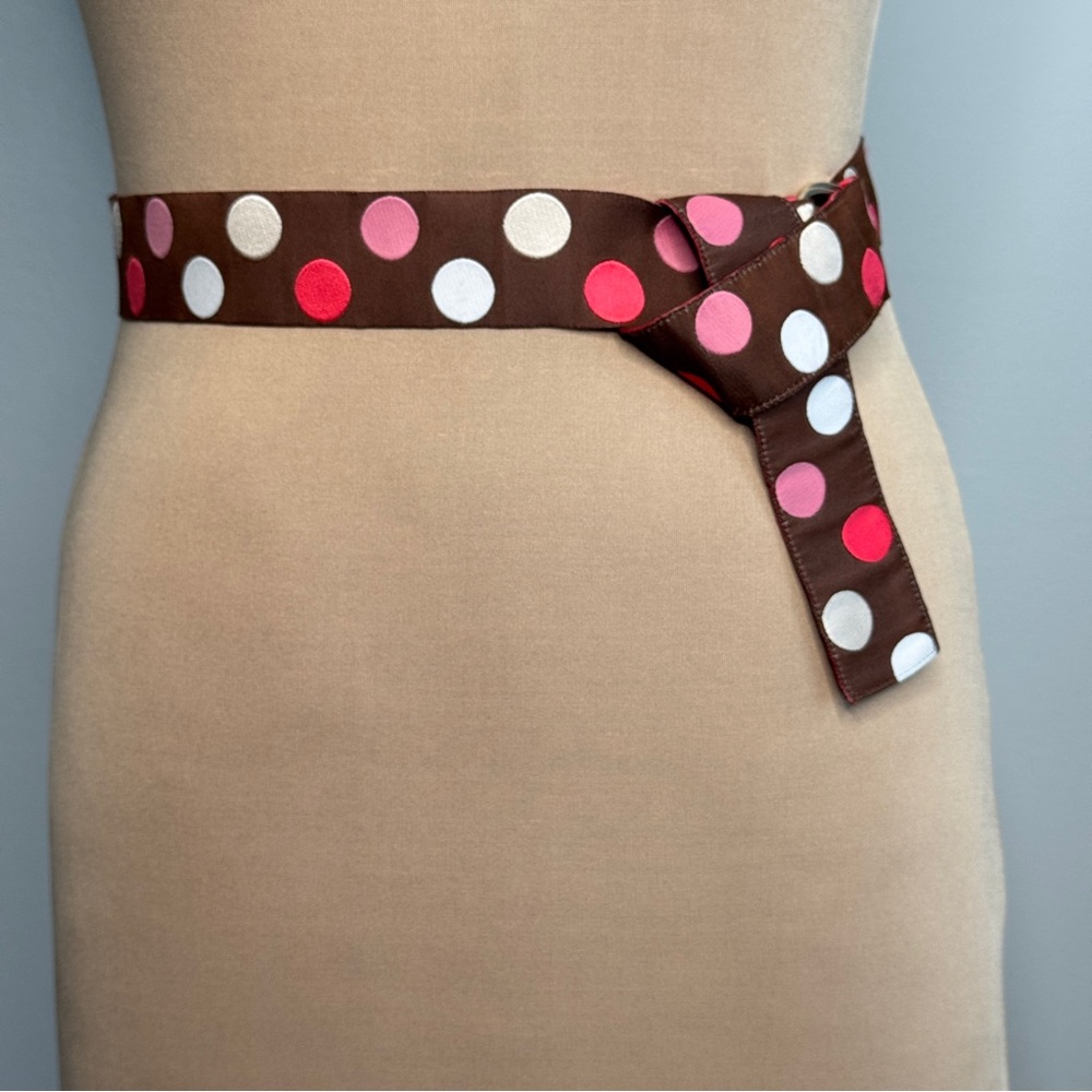 Polka Dot Brown Ribbon Belt Adjustable Fabric Woven Pink Beige White D Ring Y2K